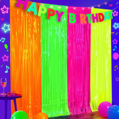 Glow in the Dark Party Supplies, 4Pcs 3.3X6.6 Feet Neon Party Decorations, Fluor