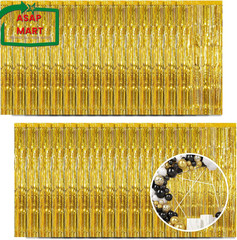 30 Pack Gold Foil Fringe Curtain Backdrop, 3.3X8.2 Feet Metallic Tinsel Streamer