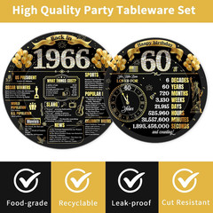 96 Pcs 60Th Birthday Decorations for Women Men, Black Gold Vintage Back in 1966