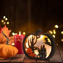 Halloween Wooden Table Sign,Light Up Pumpkin Table Centerpiece Topper for Hal…
