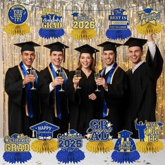 12Pcs Blue and Gold Graduation Decorations 2026 Honeycomb Centerpieces
