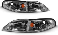 for 1994-1998 Ford Mustang Gun-Metal Replacement Headlights Corner Turn Signal S
