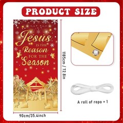 Christmas Door Cover for Front Door – Red and Gold Nativity Scene Xmas Decora…