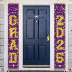 2Pcs 2026 Graduation Porch Banner Class of 2026 Congrats Grad Door Sign Decor