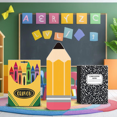 3 Pcs Back to School Decorations Pencil Notebook Cardboard Cutouts Crayon Box St