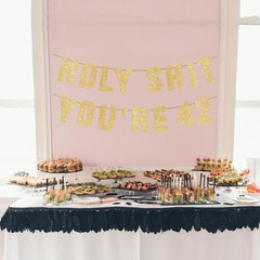 Pre-Strung Holy S You’Re 42 Gold Glitter Banner, Happy 42Nd Birthday Decorations
