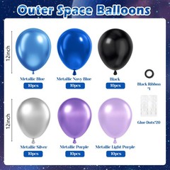 60pcs 12inch Space Balloons, Black Metallic Blue Purple Silver Balloons for B…