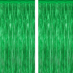 2 Pack Tinsel Backdrop, 3.28 FT X 7.05 FT Green Party Decorations, Metallic Foot