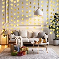Guirnalda de estrellas brillantes, decoración pancarta, 130 pies estrella dorada