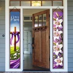 2pcs Easter Door Banner Set 12×71 Inches Spring Hanging Front Porch Welcome S…
