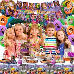 114 Pcs Magic House Birthday Party Supplies Set Plates Balloon Tablecloth Banner