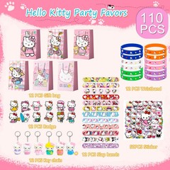 110 Pcs Hello Kitty Party Favors,Hello Kitty Kids Party Bag Sticker Chain Badge