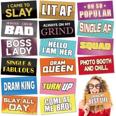 24 Designs Fun Photo Booth Props Fun Colorful Party Sign Decor Double Sided 11×5
