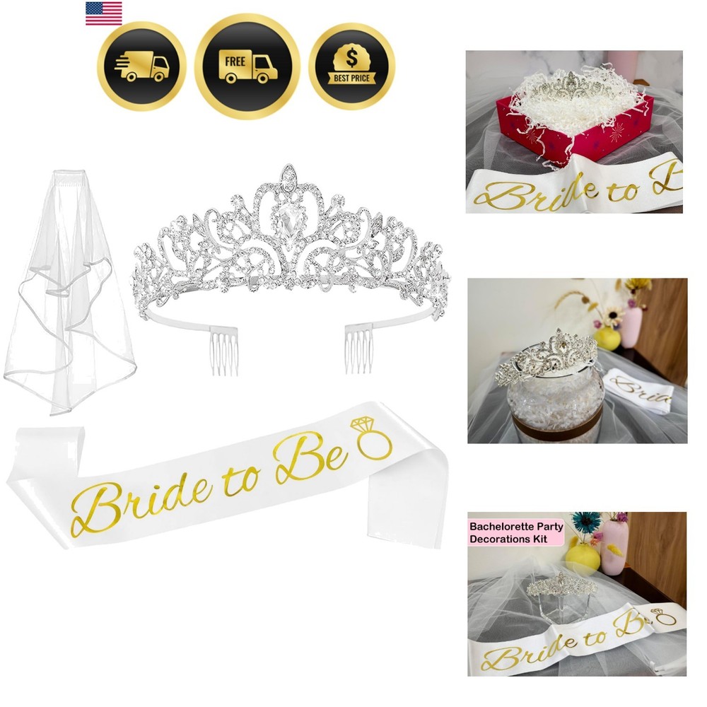 3 Pcs Bachelorette Party Decorations Bridal Shower Crown, Bride to Be Sash&Ve…