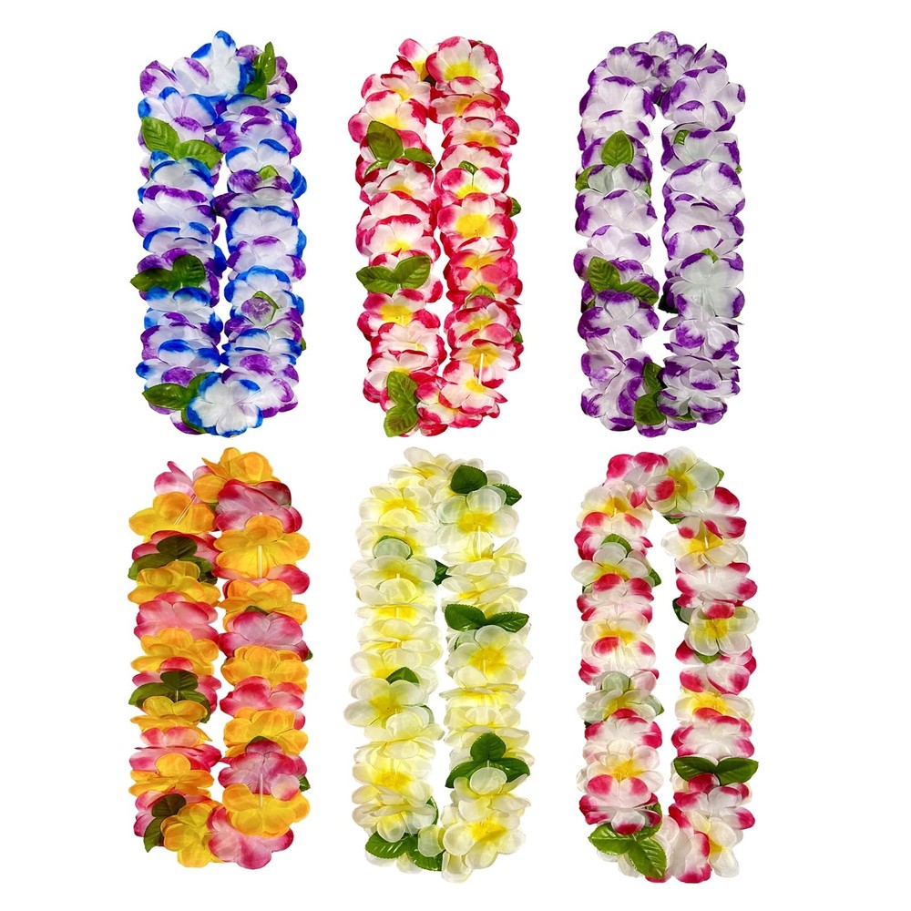 Tropical Flower Leis 6 Count, Luau Party Supplies for Summer Beach Vacation