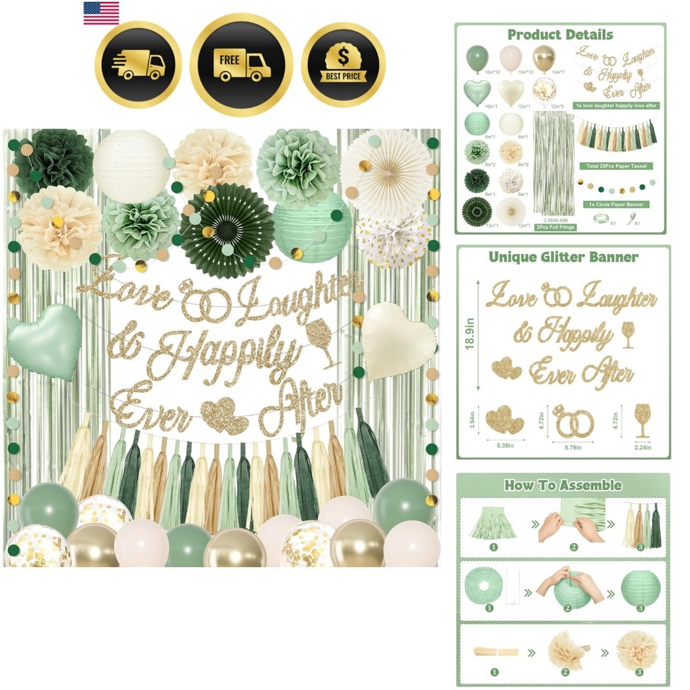 Sage Green Bridal Shower Decorations, Bachelorette Party Decorations Love Lau…