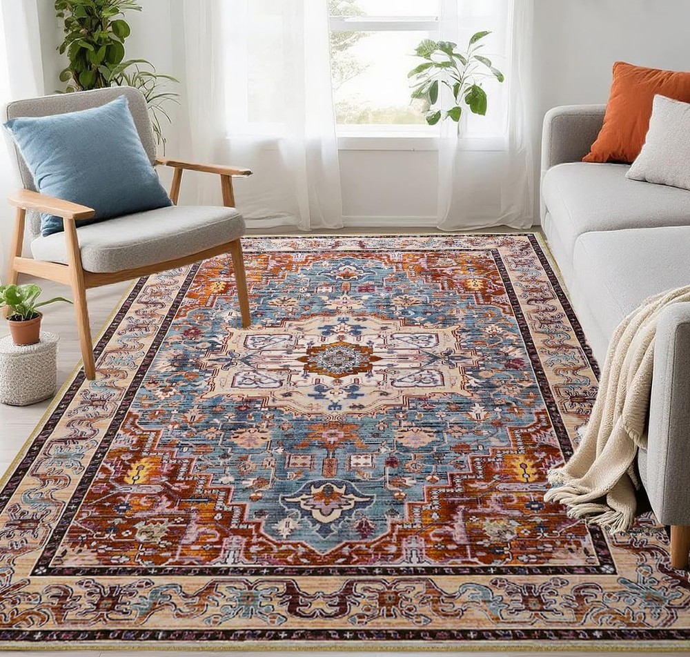 Washable Area Rugs 5×7, Low Pile Soft Vitnage Distressed Rug for Be… Fast Ship