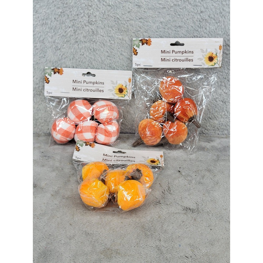 Greenbrier International Mini Pumpkins Fall Decor Gingham Flocked 15pc 3 Packs