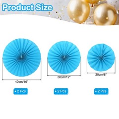 6Pcs 8″/12″/16″ Paper Fans Hanging Decoration Round Fans with Pearl Blue