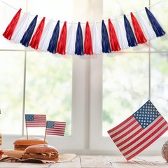 30 Pcs Red Blue White Tassel Garland USA 4th of July Paper Tassel Patriotic Part
