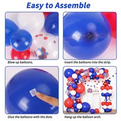 RUBFAC Red White and Blue Balloons Arch Kit, 4th of July Balloons Patriotic D