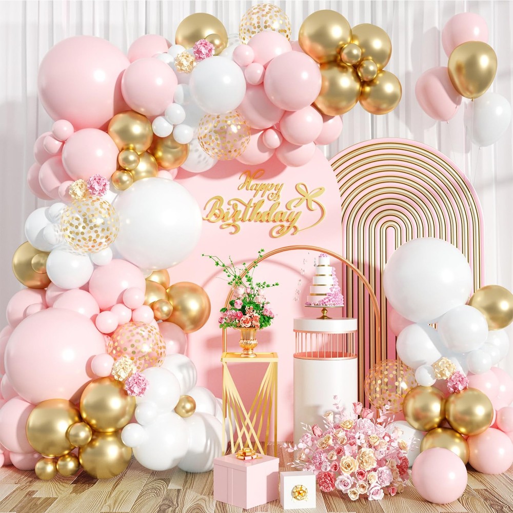 Pink and White Balloon Arch Kit, 121PCS Pink and Gold Balloon Garland Pastal …