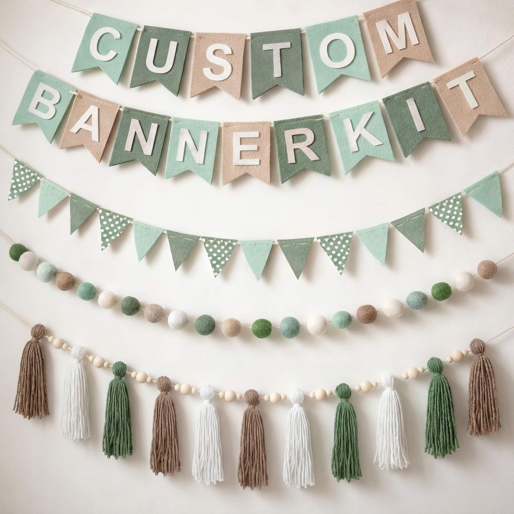 139 Pcs Felt DIY Custom Banner Kit Include 104 Letters 18 Swallowtail Flags 1…