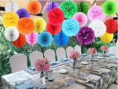 24 Pack Colorful Paper Decorations Honeycomb Balls Pom Poms Fans Mexican