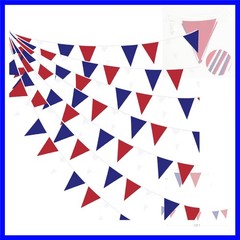 32Ft Red Blue White Banner Party Decorations Fabric Pennant Triangle Flag Bun…