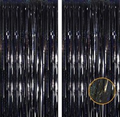 Black Laser Tinsel Glitter Foil Fringe Curtain Birthday Party Black Shining