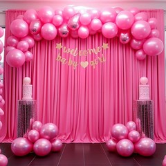 8x10FT Hot Pink Backdrop Curtains for Wedding Parties, Wrinkle Polyester Fuchsia