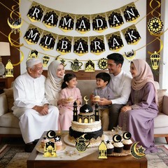 34 Pcs Ramadan Mubarak Banner Pre-Assembled Eid Mubarak Muslim Ramadan Decor