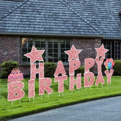 18-Piece Happy Birthday Yard Signs Set – 16″ Outdoor Lawn Decorations, Cake & Ba