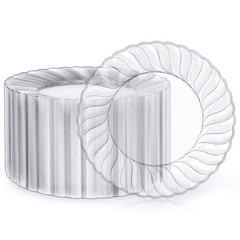 FOCUSLINE 100 Count Clear Plastic Plates 9 Inch, Disposable Heavy Duty Dinner…