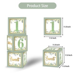 Sweet 16 Party Decorations Boxes – 3Pcs Sage Green and Gold 16th Decorations …