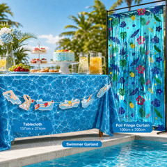 Swimming Pool Party Decorations Ocean Tablecloth Foil Fringe Curtain Garland Kit