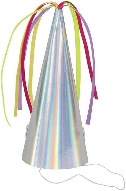 Unicorn Horn Party Hats 8 Ct Silver Holographic Cone Hats Birthday New