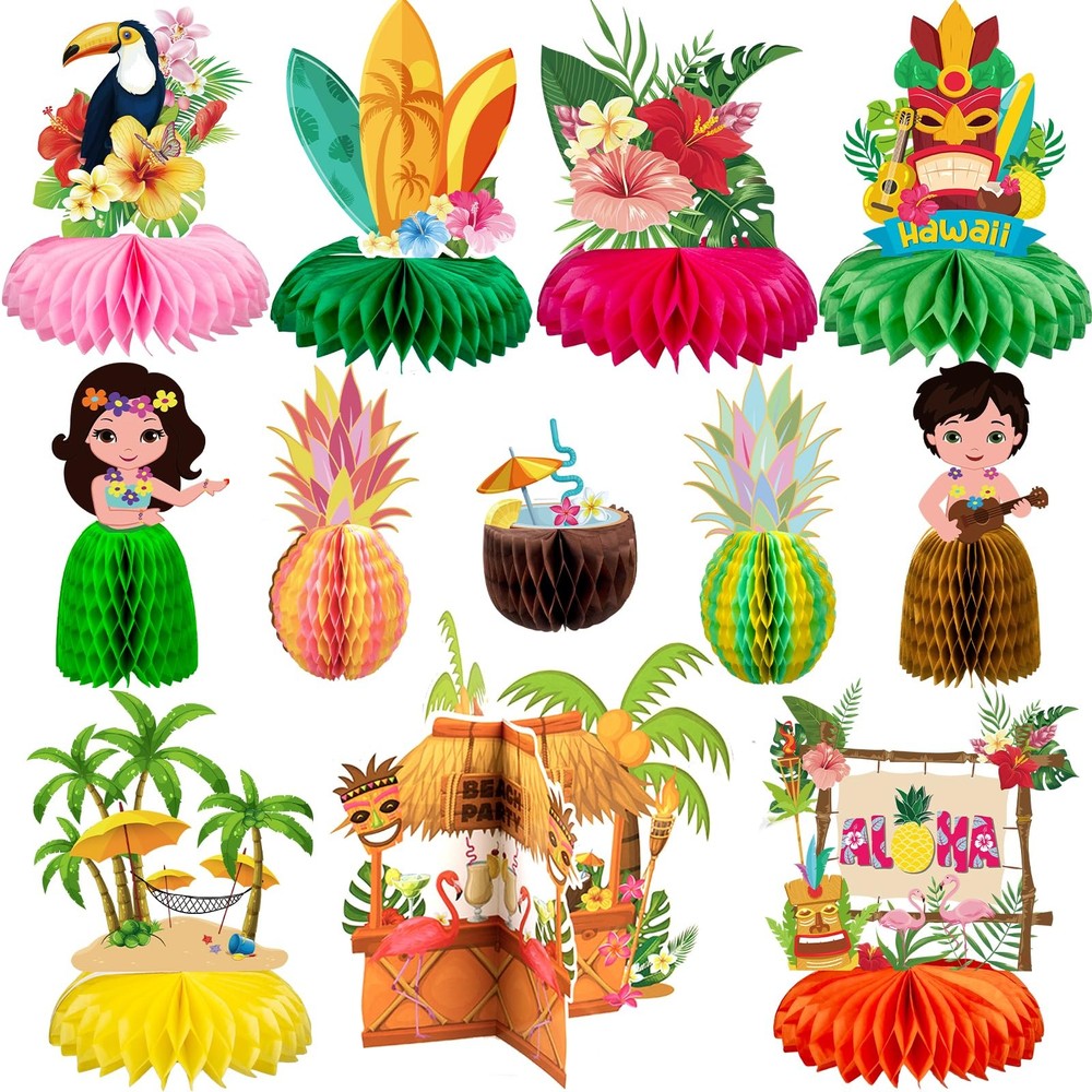 12Pcs Hawaiian Luau Party Table Decorations – Double sided Tropical Aloha Fla…