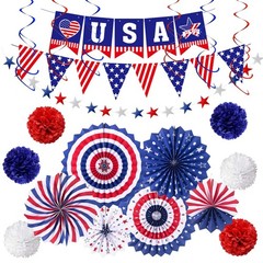 4th of July Patriotic Party Decorations, 6 Paper Fan, 6 Flower Ball, 1 USA Sw…