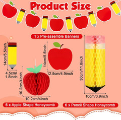 13Pcs Back to School Hanging Decorations Pencil Apple Hanging Honeycombs Classro