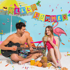 Hello Summer Banner Colorful Summer Party Decorations Garland for Office Home Ma