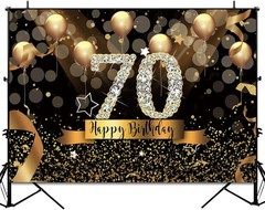Chic 70th Birthday Backdrop – Black and Gold for Fabulous Celebrations, 7x5ft