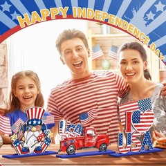 6 Pcs 4th of July Table Decorations, Memorial Day Patriotic Wooden Table Centerp
