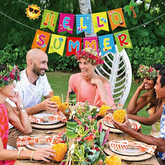 Hello Summer Banner Colorful Summer Party Decorations Garland for Office Home Ma