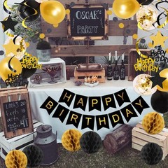 Birthday Decorations, NO DIY, Pre-Strung Happy Birthday Banner with Honeycomb…