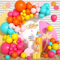 Pink Yellow Orange Balloon Garland, 131PCS and Arch with Rose Red Blue Latex …