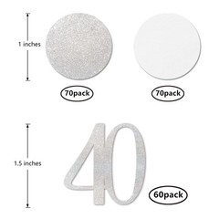 200 PCS Silver Glitter 40 Confetti 40th Birthday Number Anniversary Decor