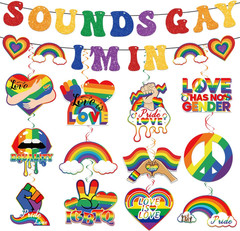 Pride Decorations Banner Hanging Swirls Sounds Gay I‘M in Glitter Banner Love Is