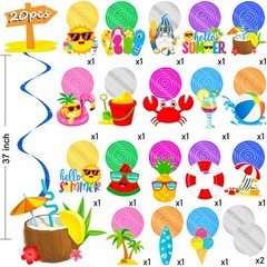 20 PCS Summer Hanging Swirls Beach Pool Party Decor Hello Ceiling Streamers