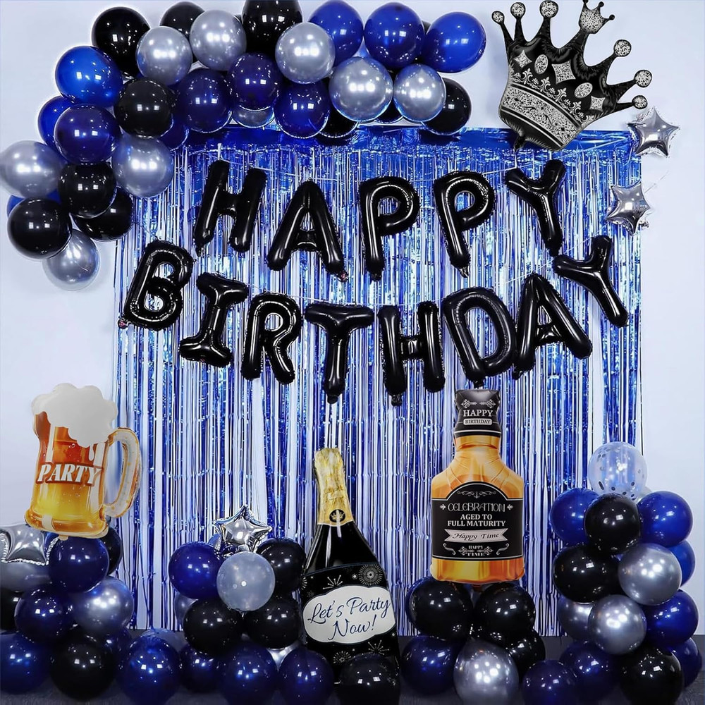 Elegant Blue and Black Birthday Decoration Set for Milestone Celebrations